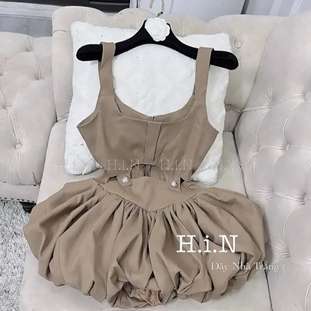 Set Quần Bí Phồng,phối áo dây mút ngực,khoét eo cos nút khoe dáng.form chuẩn..chất cotton lạnh...Size 40-54kg Green Casual Dresses giặt bằng nước lạnh 【 đá quý 】 đen 0