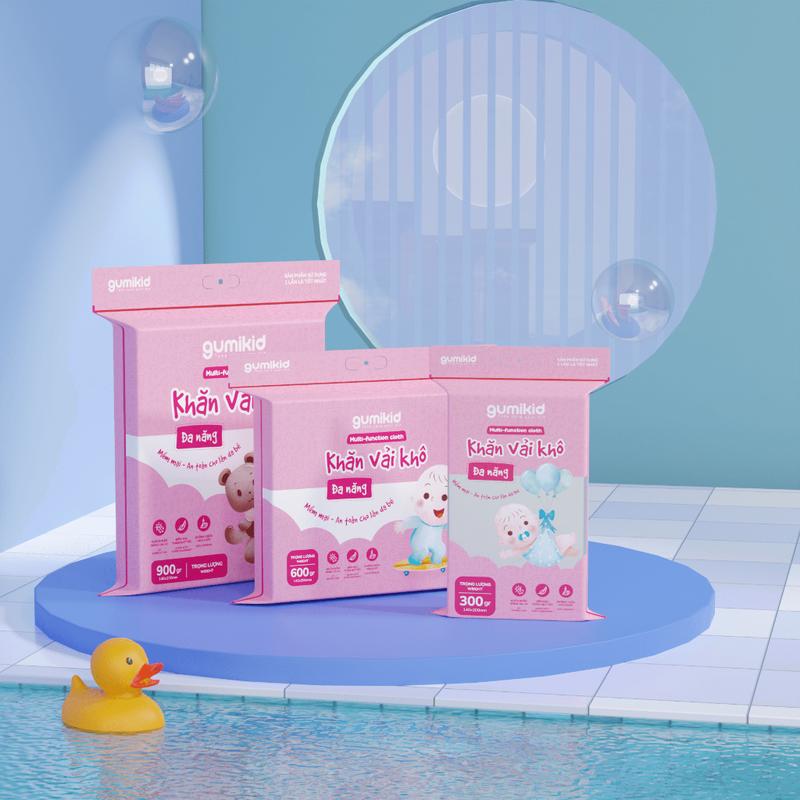 TẶNG TÚI 300GR Combo 2 TÚI 900GR VÀ 600GR KHĂN VẢI KHÔ ĐA NĂNG DÀNH CHO MẸ VÀ BÉ GUMI Kem Cho Bé Khăn Tắm