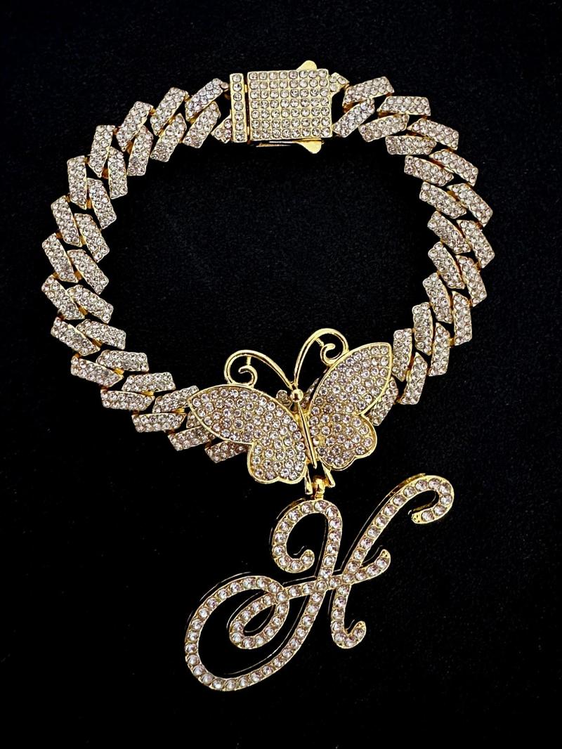 Product Introduction of Fashionable Rhinestone Decorated Anklet, Butterfly & Letter Design Cuban Link Chain Anklet, Fashion Foot Jewelry for Party, Daily Clothing Decor, Trendy All-match & Exquisite Jewelry for Birthday Gift 3
