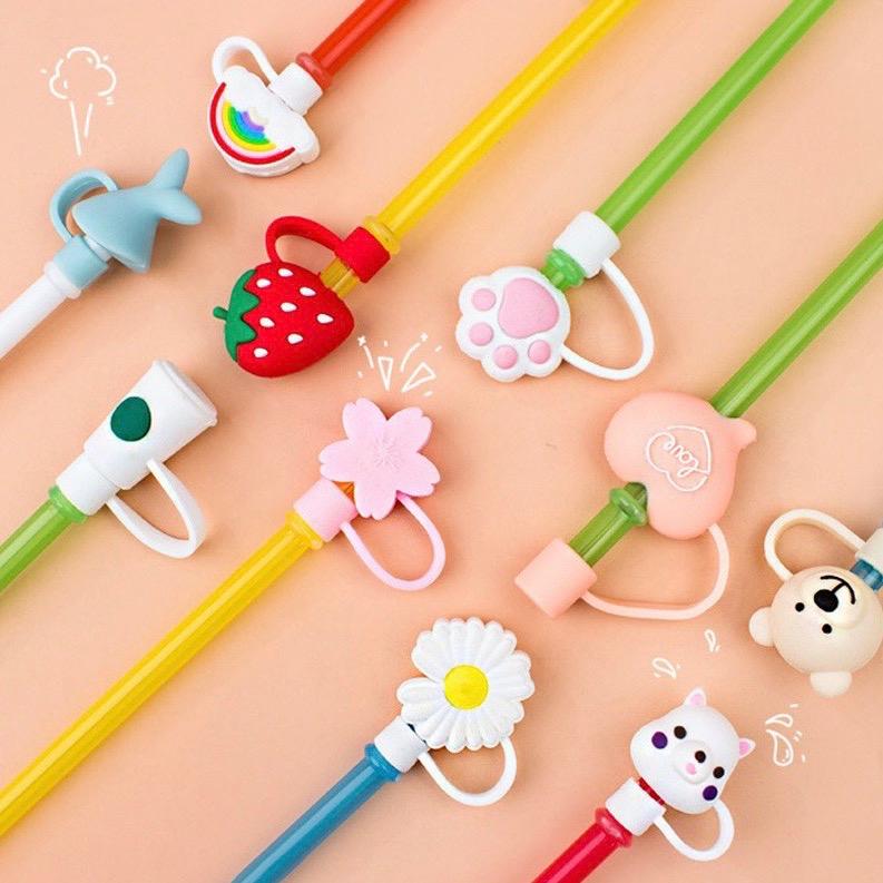 Nắp đậy ống hút silicon 3D hoạt hình dễ thương, straw topper nút đậy ống hút chống bụi nhiều màu