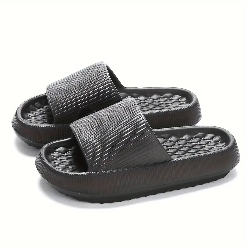 , Women's EVA Slippers, Striped Pattern, Soft Sole Anti-Slip, Comfortable Home Shoes, Silent Bath Footwear, Spring Season, Solid Color Design, Seasonal Footwear | Casual House Shoes | Textured Grip Slippers 1