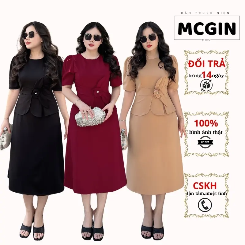 Đầm công sở bigsize Ads cao cấp sang trọng ôm dáng Samy CG052 đính hoa thanh lịch kín đáo chất cotton co giãn thoải mái thích hợp đi sự kiện đi  cưới Dress Nữ Women Kem Thun Voan đầm  bigsize dự tiệc váy  đen Voi