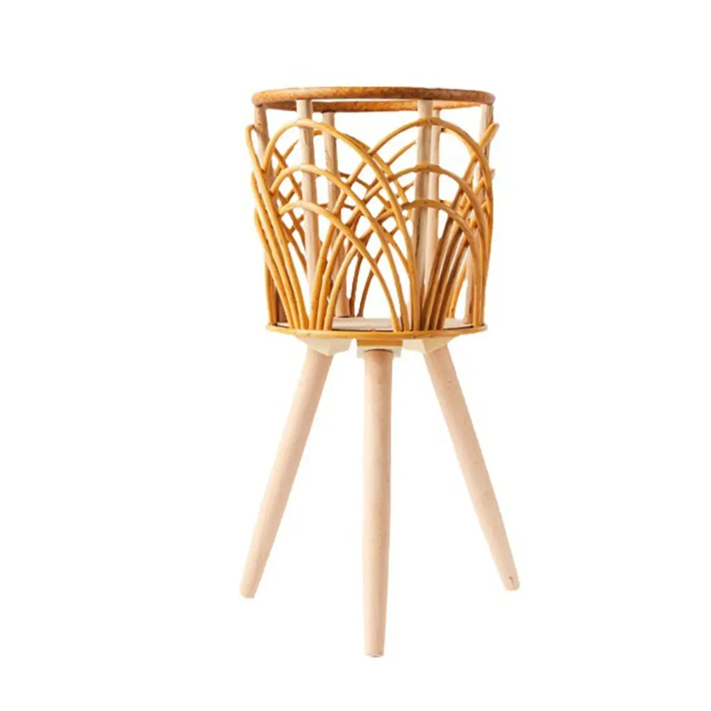 Handmade Braid Artificial Rattan Plastic Flower with Stand Plant Storage Stand DIY Nursery Pots Home Decorations