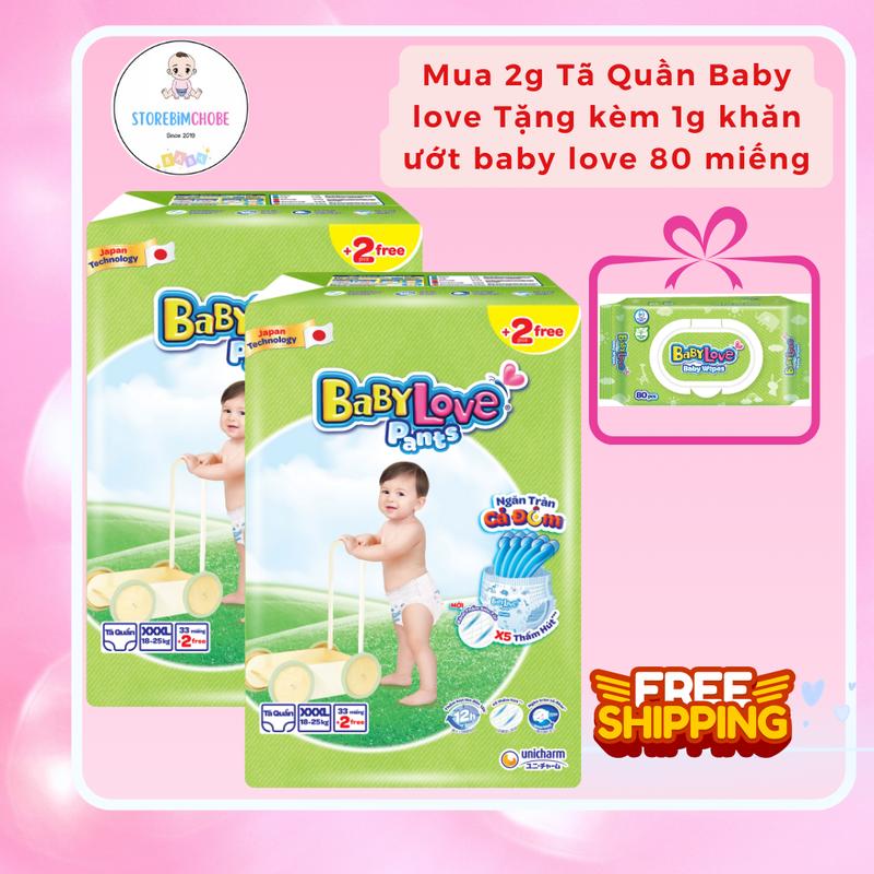 Có Tặng Quà Combo 2g Bỉm tã quần BABY LOVE 3XL33 4XL33 5XL33 Cho Bé