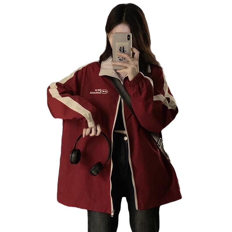 Áo Khoác Gió 2 Mặt Áo Khoác Dù From Rộng Chống Nước Nam Nữ Áo Khoác Cặp Đôi Cổ Đứng Thu Đông Menswear Jacket Top Áo Khoác Voi