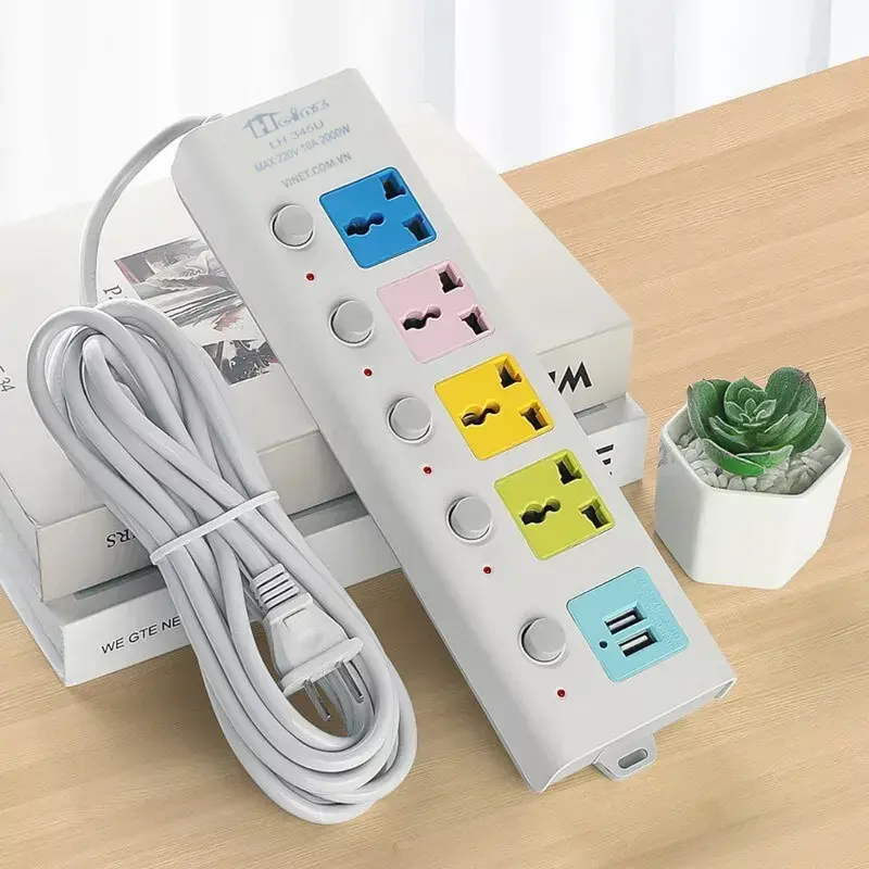 Ổ cắm điện đa năng thông minh kèm 2 cổng sạc USB đa năng và 4 lỗ cắm, Dây Cáp Dày Chất Lượng Cao 0
