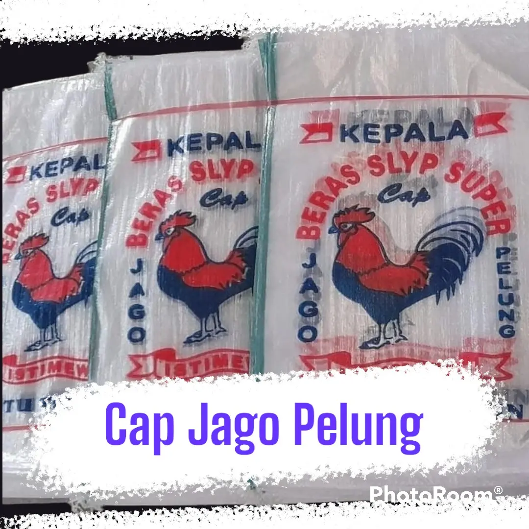 Karung beras sablon cap jago pelung 25 kg ukuran 45x75 cm transparan isi 25 lembar