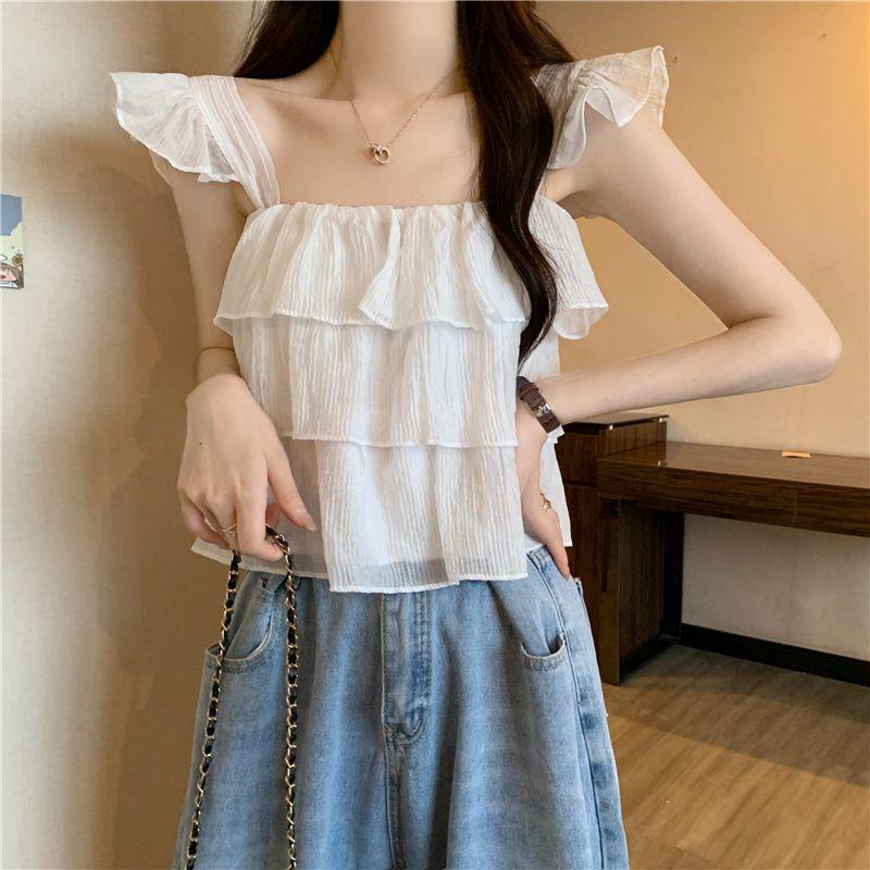 Product Introduction of เสื้อเชิ้ตสวยๆ สไตล์ใหม่ฤดูร้อน แขนบิน วัสดุชีฟอง เสื้อสายเดี่ยว ดีไซน์น่าระทึกใจ เสื้อสั้น เสื้อผ้าผู้หญิง 24