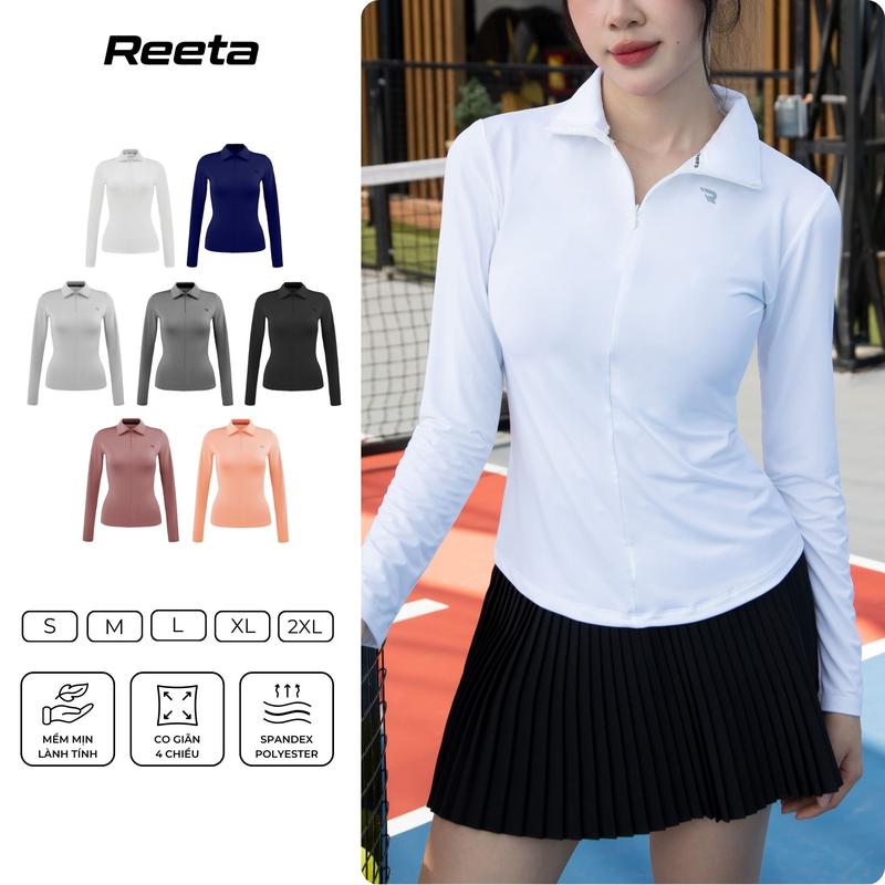 Áo polo tay dài thể thao nữ Reeta cổ áo khoá kéo,co giãn,mềm mịn tập tennis, cầu lông, pickleball,chạy bộ-A3050