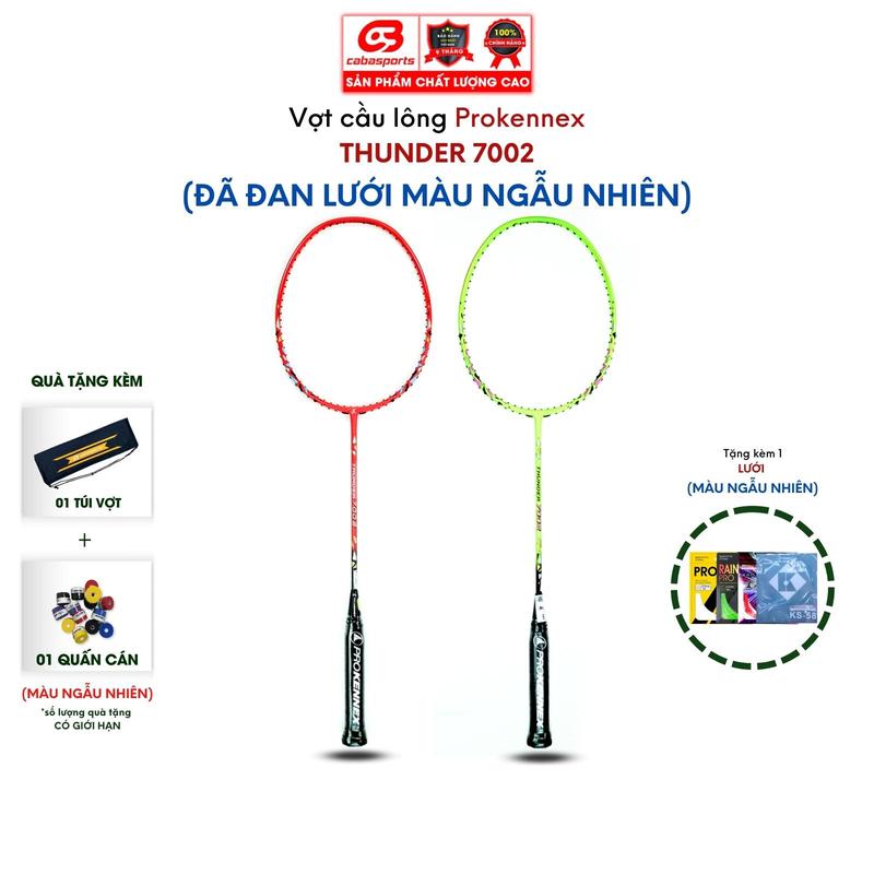 Vợt cầu lông Prokennex Thunder 7002 đã đan lưới trợ lực chuyên công Bảo hành 9 tháng Kèm Quà Tặng Túi vợt và Quấn cán (Ngẫu nhiên màu lưới và quấn cán)