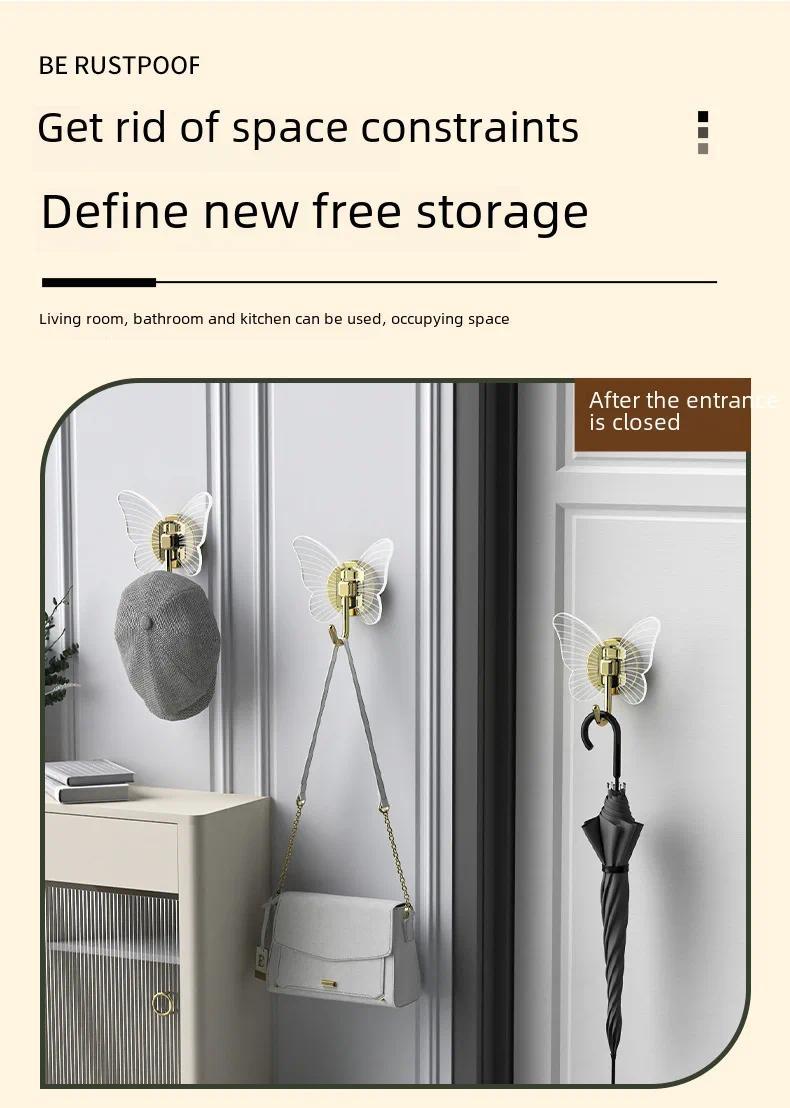 Product Introduction of Elegant Butterfly Hanger Bathroom No-Drill Wall Hook Seamless Hanging Entrance Strong Adhesive Stylish Wholesale Decor Organizer 11
