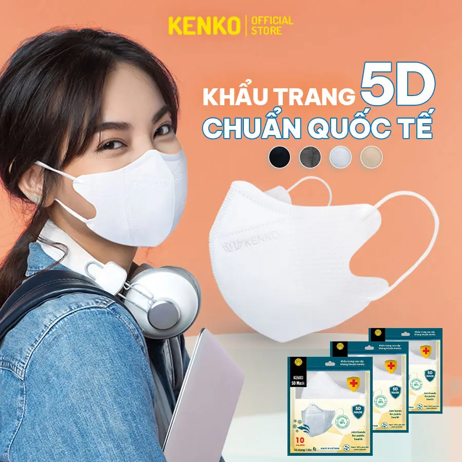 Khẩu Trang 5D Y Tế 3 Lớp Lọc Kháng Khuẩn KENKO, Khẩu Trang 5D Chống Nắng Bụi Mịn Tia UV400