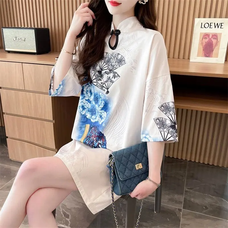 Plus Size Chinese Style Retro Qipao Cheongsam for Women Chinese New Year Short Sleeve Cute Sweet Loose Mididress