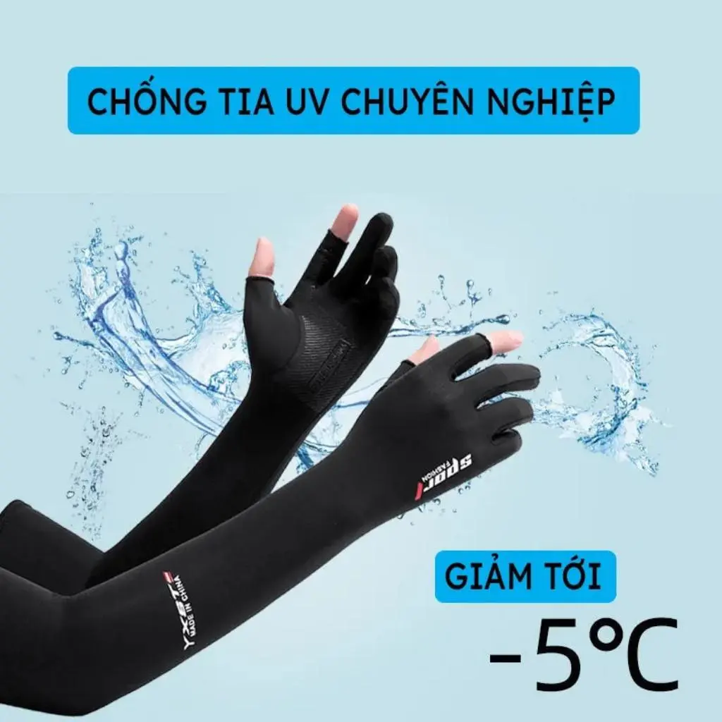 Găng Tay Chống Nắng Nam Nữ Dài SPORT Xỏ Hở Ngón Chống Tia UV Mùa Hè Có Vân Chống Trượt
