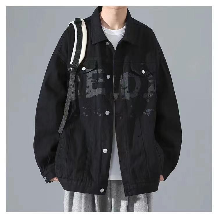Áo Khoác Denim, Thương Hiệu Thời Trang Đường Phố Cao Cấp Của Nam Giới, Phong Cách Mùa Xuân Và Mùa Thu, Chất Liệu Pu Shuai, Phong Cách Nhật Bản, Cỡ Lớn, Dáng Rộng Vừa Vặn, Thích Hợp Cho Thanh Thiếu Niên, Áo Khoác Thường Ngày Menswear Jacket 6