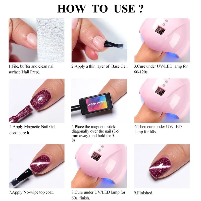Cat Eye Gel Nail Polish Set, 1 Set 12 Colors Glitter Soak off UV Gel LED Lamp Nail Art Gel, Nail Art & Nail Polish for Women & Girls 8