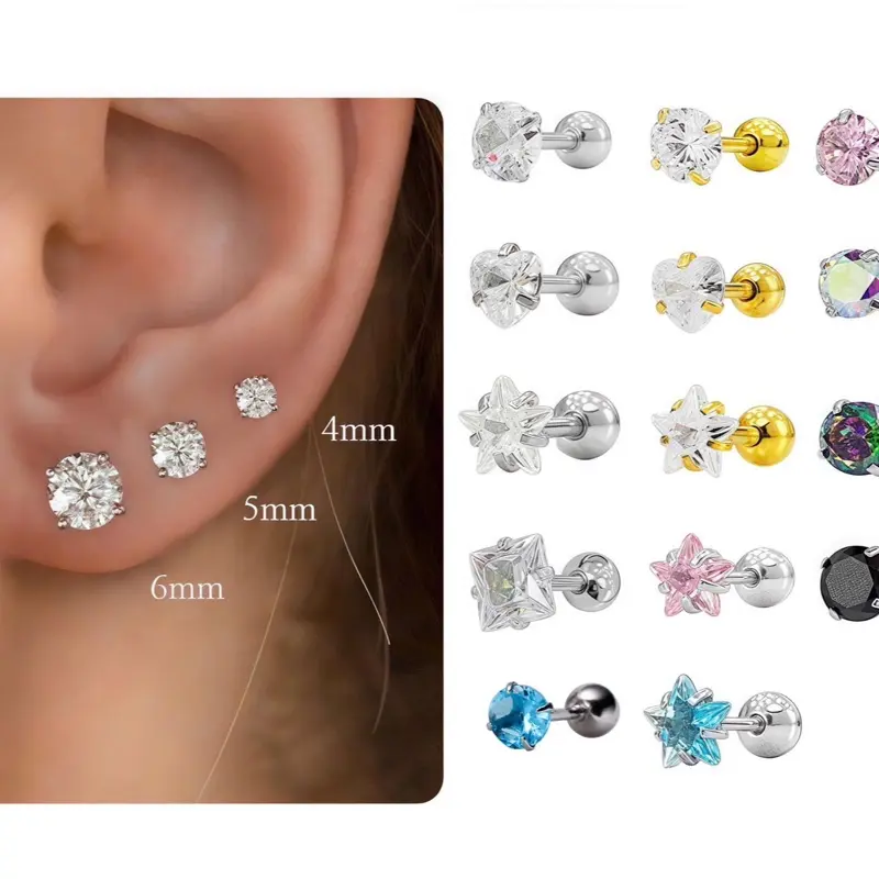 [1 CHIẾC]Khuyên Đá Hình Chân Vặn Thép Y Tế Không Rỉ