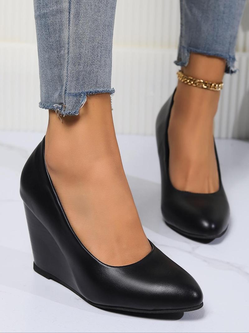 Product Introduction of Women's Fashionable Solid Color Wedge Ankle Boots, Elegant Round Toe High Heel Shoes for Party, Daily Clothing Decor for Women & Girls 9