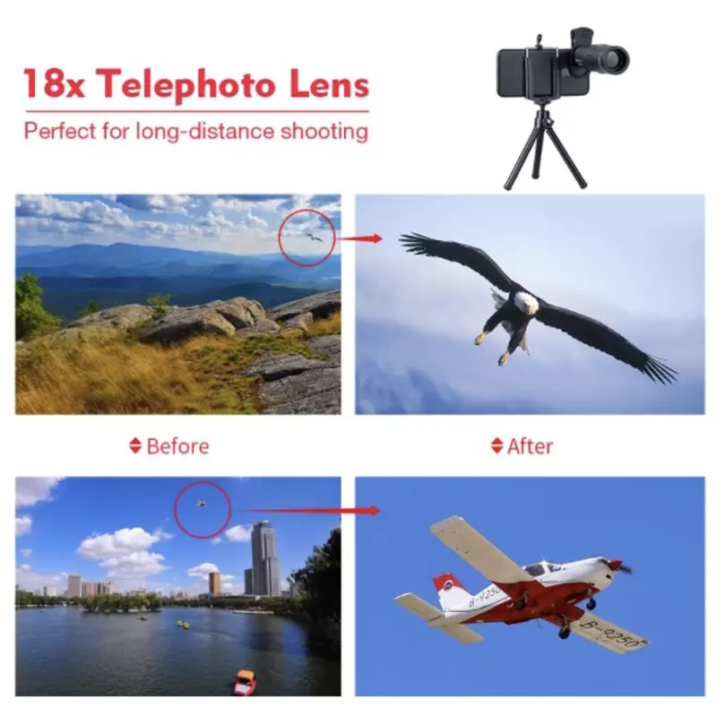 APEXEL Lensa Zoom HP Lens Kamera Tele Zoom HP 18X ZOOM LENSA Universal 18X25 Handphone Bermata HD Ponsel Lensa Camera HP Ponsel Lensa Zoom Optik Dengan Tripod untuk Ponsel 3