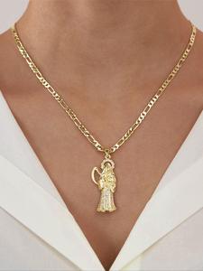 Collar con Colgante de Muerte Saint Death de 14k Día de los Muertos, Joyería de Cadena de Cobre Unisex Única para Todas las Estaciones, Regalo Perfecto para Festivales