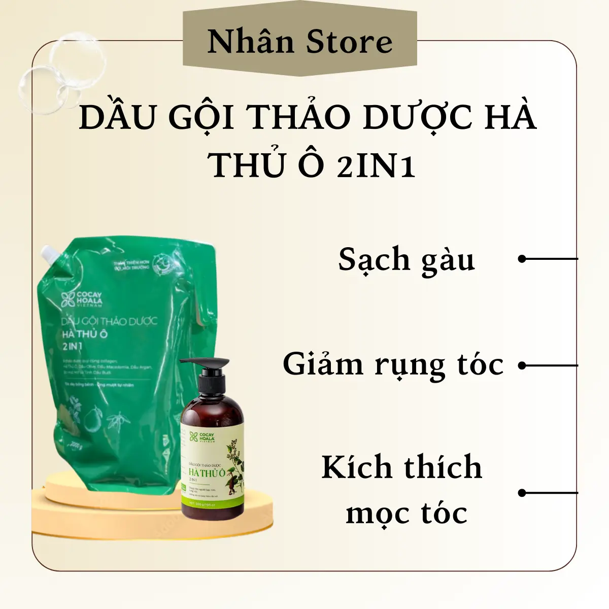 Dầu Gội Xả 2in1 Hà Thủ Ô Cỏ Cây Hoa Lá VIETNAM - Giảm rụng tóc, Hỗ trợ mọc tóc, Dưỡng tóc đen mượt - Túi Refill 2000ml Gel