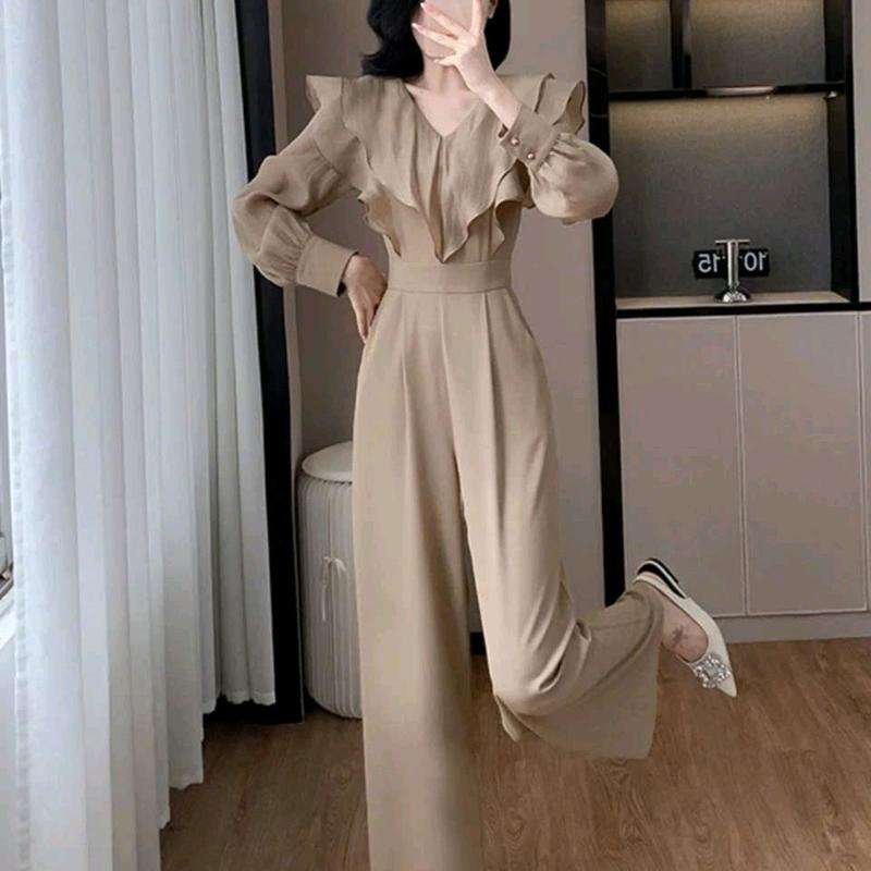 quan dai J1327 Jumpsuit  thiết kế phối bèo tay dài cổ tim tiểu thư cao cấp dobo set đồ sasuke jum nữ đi biển 1