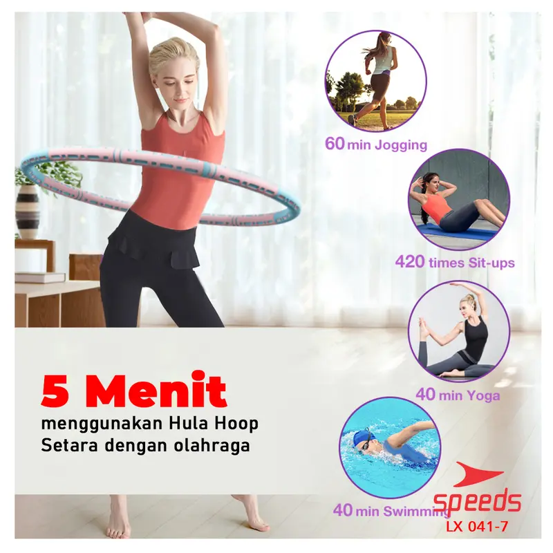 SPEEDS Hula Hoop Olahraga Fitness Portabel Bongkar Pasang Rangkai 8 Bagian HulaHoop Outdoor 041-7 4