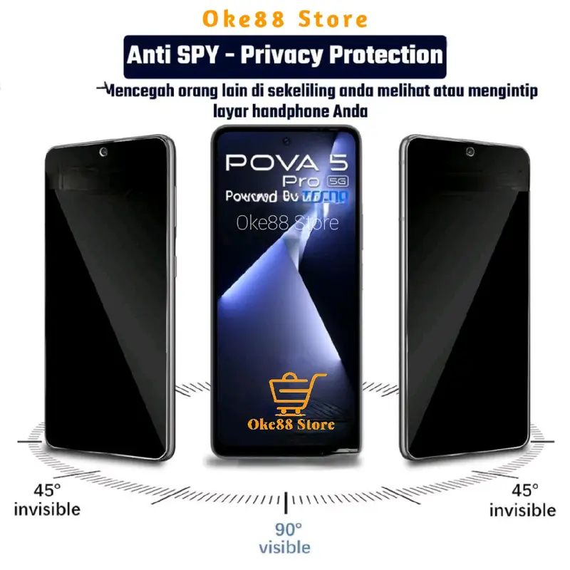 Tempered Glass Anti Spy Tecno Pova 5 5 Pro 5G 4 4 Pro Neo 3 Neo 2 Neo Tecno Camon 19 Pro 20 20 Pro 20 Pro 5G 20 Premier 5G Pelindung Layar Anti Intip Privacy Anti Gores Full Layar Handphone Metal 1
