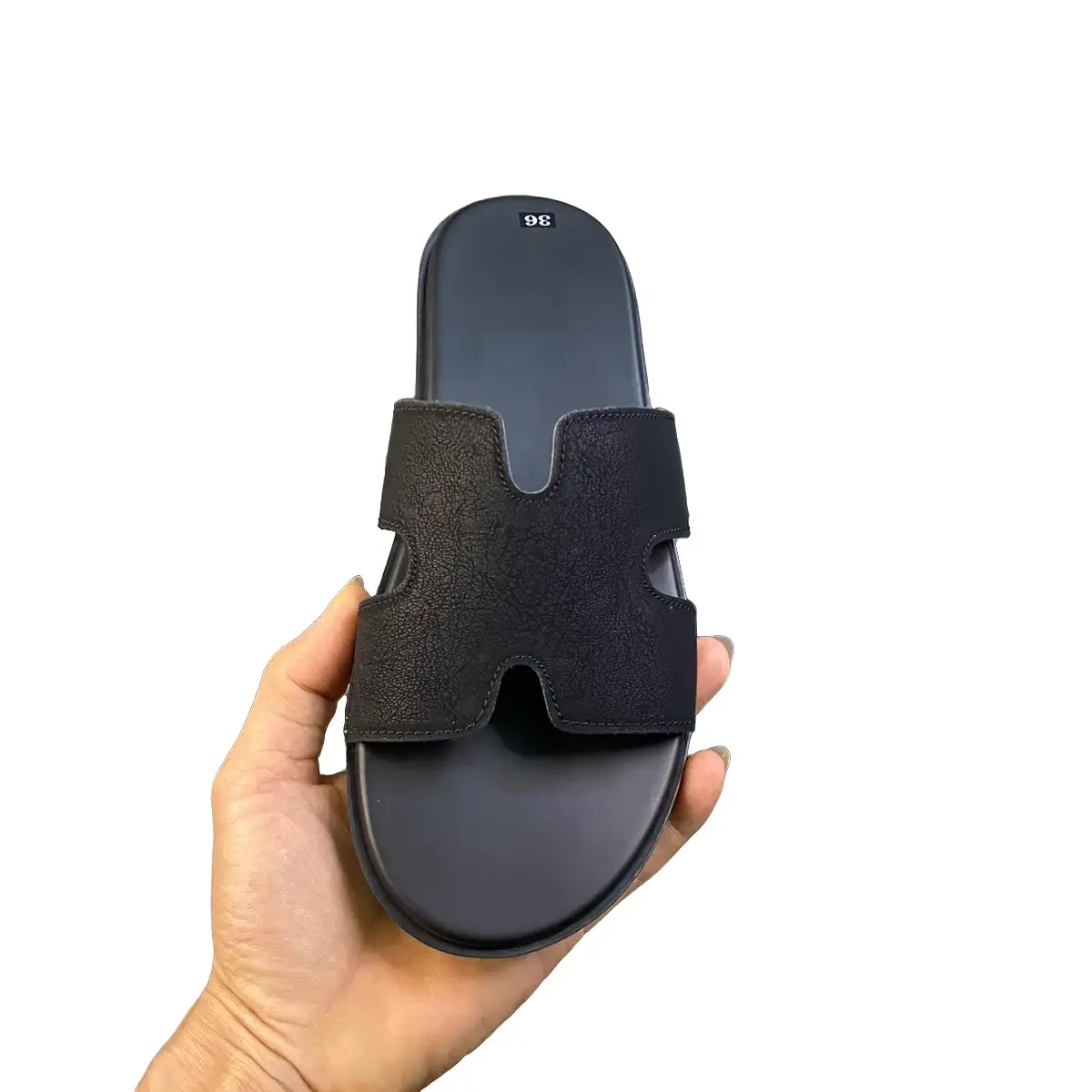 Dép HM Màu Đen Nam Nữ đế bằng (freeship) Cao Su dép Nhung Sandal