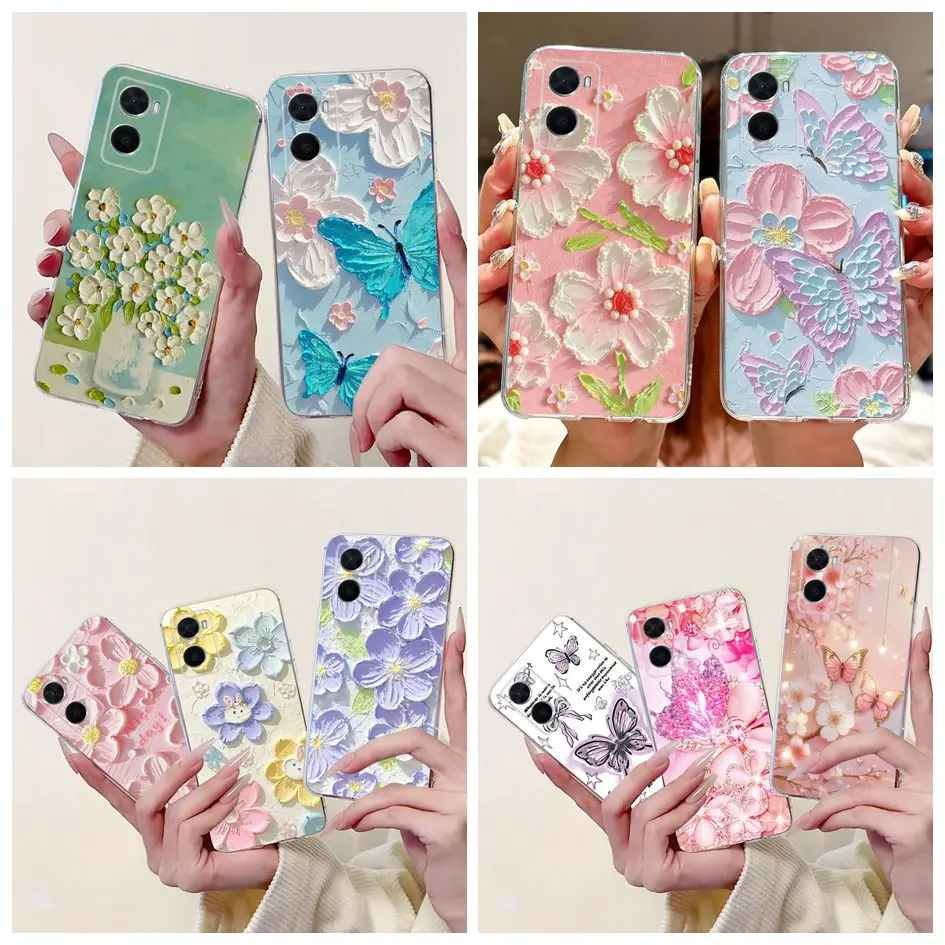 For OPPO A76 4G Case CPH2375 Flower Cover Fashion Pattern Soft Silicone Slim TPU Phone Cases For OPPO A96 A36 CPH2333 Bumper