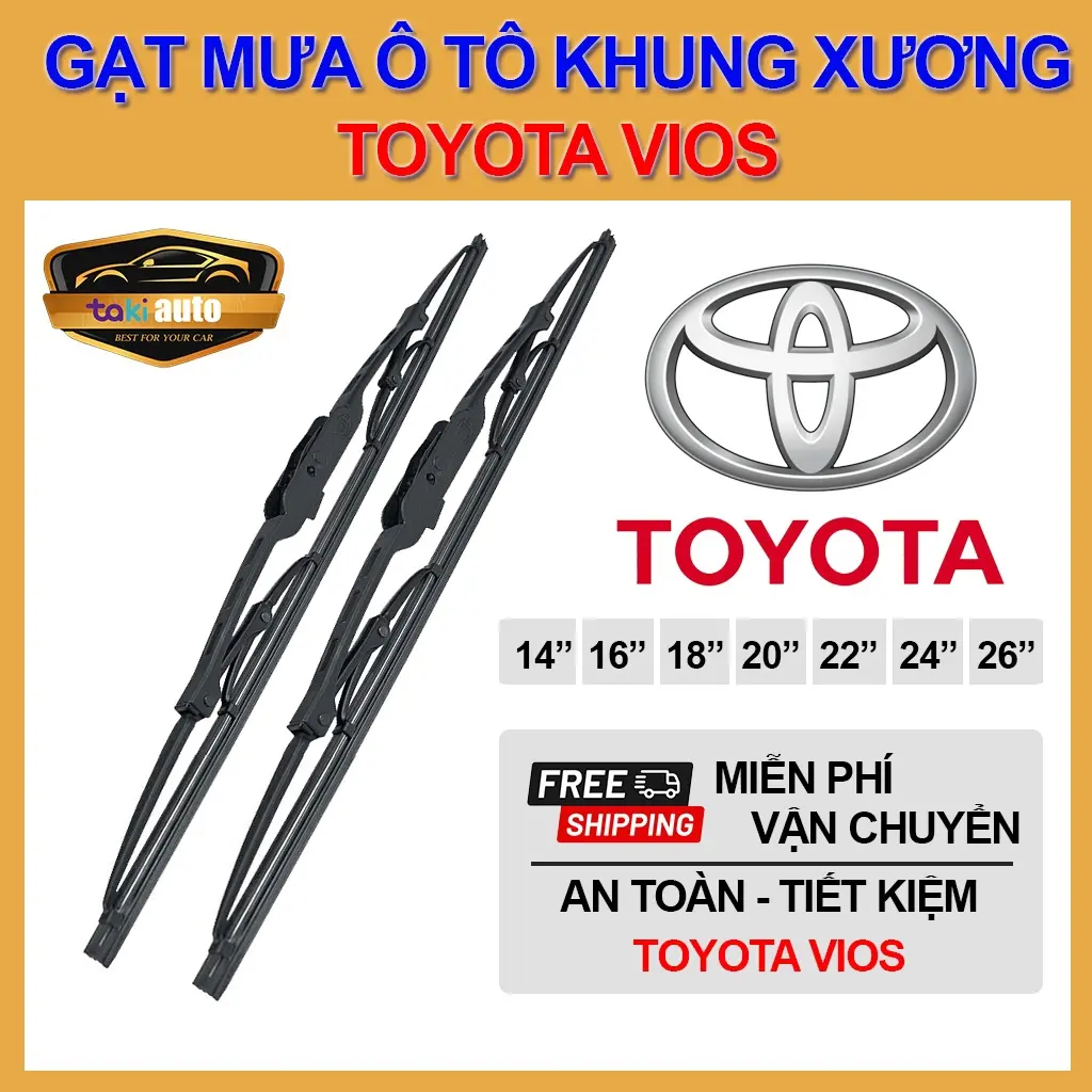 [FREESHIP] Cần gạt nước mưa trước Toyota Vios thanh gạt mưa khung xương sắt chổi gạt mưa, lưỡi gạt mưa silicon cực sạch