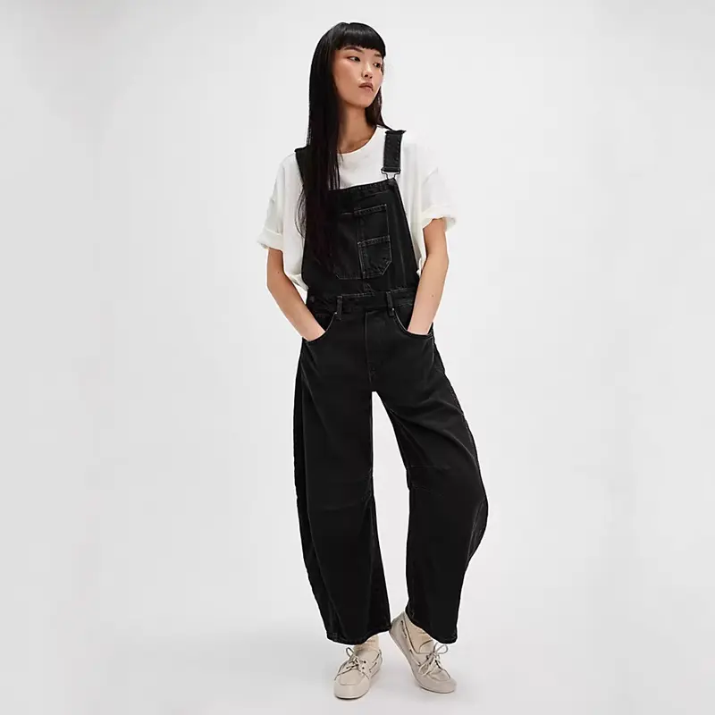 Quần Yếm Denim Túi Hộp Thời Trang Đường Phố, Dáng Suông Tôn Dáng Dáng Rộng Rãi, Phong Cách Cổ Điển Giặt Dễ Phối Đồ, Dành Cho Nữ, Hàng Mới Về Năm 2025 1
