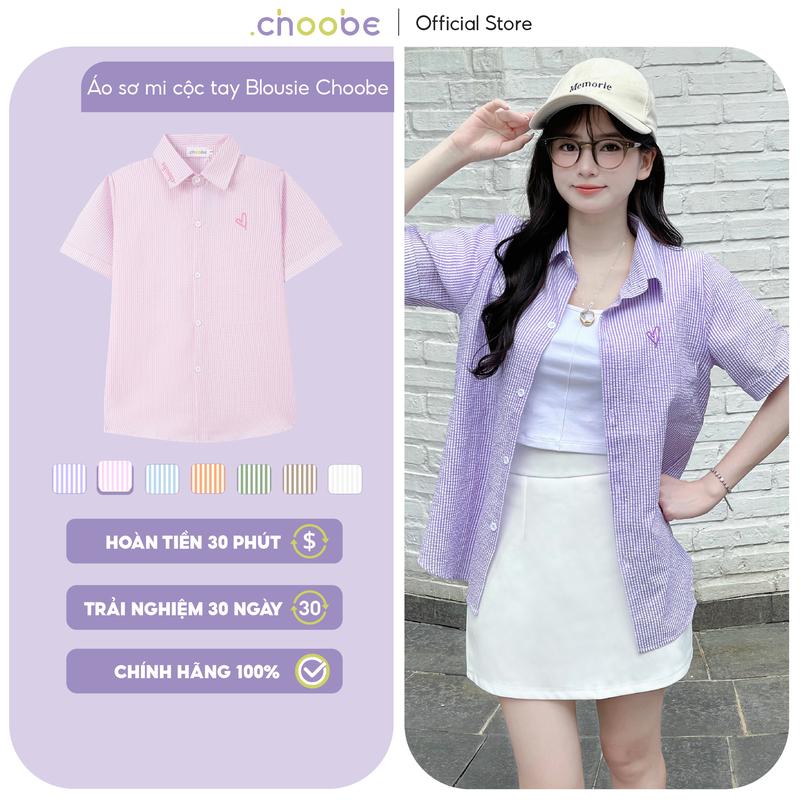 Áo sơ mi nữ Choobe kẻ sọc oversize cộc tay ASM03 Top Women