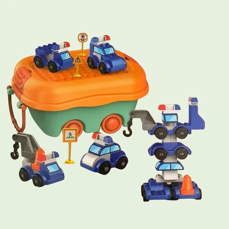 Thùng Xếp Hình Xe Công Trình, Cứu Hỏa, Cảnh Sát Biến Hình Thành Robot 69 Chi Tiết - Toy, Đồ Chơi Bộ Lắp Ráp