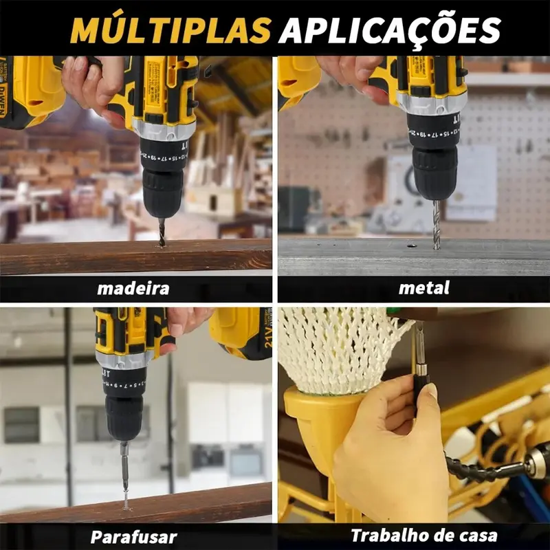Parafusadeira e Furadeira 3.6V/12V/21V/36V/48V Recarregável Com 2 Baterias Maleta Kit Completo Bivolt Uso Doméstico E Profissional 28/30 Peças