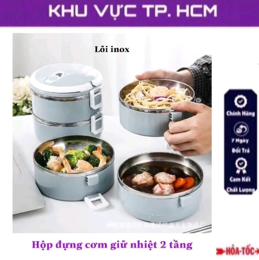 Hộp đựng cơm 2 tầng giữ nhiệt, lõi inox sáng bóng siêu bền