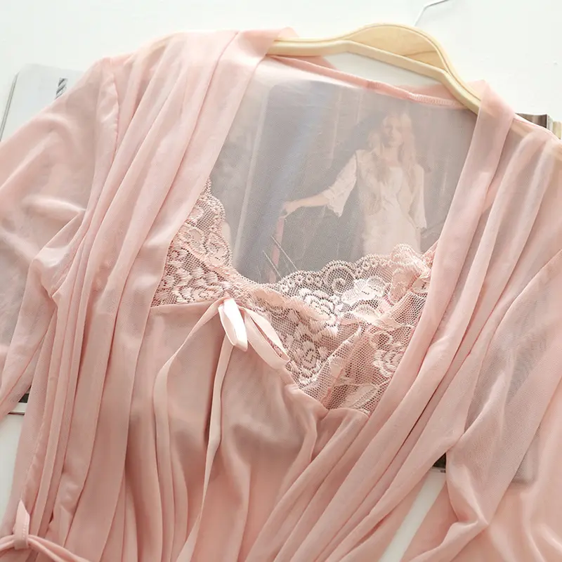 [Trend] Lingerie Setelan Jubah Wanita + Celana Dalam Berenda Set Gaun Malam Dress Tidur 1204 3