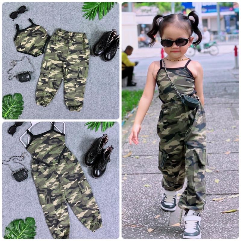 Set Áo Thun Pha Màu Phối Quần Ống Túm Túi Hộp Hoạ Tiết Rằn Ri Cho Bé