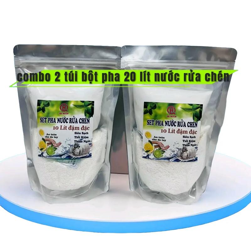  Combo 2 bột pha 20 lít nước rửa chén đậm đặc hương chanh làm sạch dầu mở trên xoang nồi chén đĩa không hại da tay Kem 