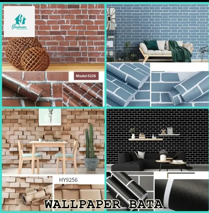 BATA HITAM DAN BATA LARIS Wallpaper Dinding Dekorasi Rumah Panjang 10 meter lebar 45 cm