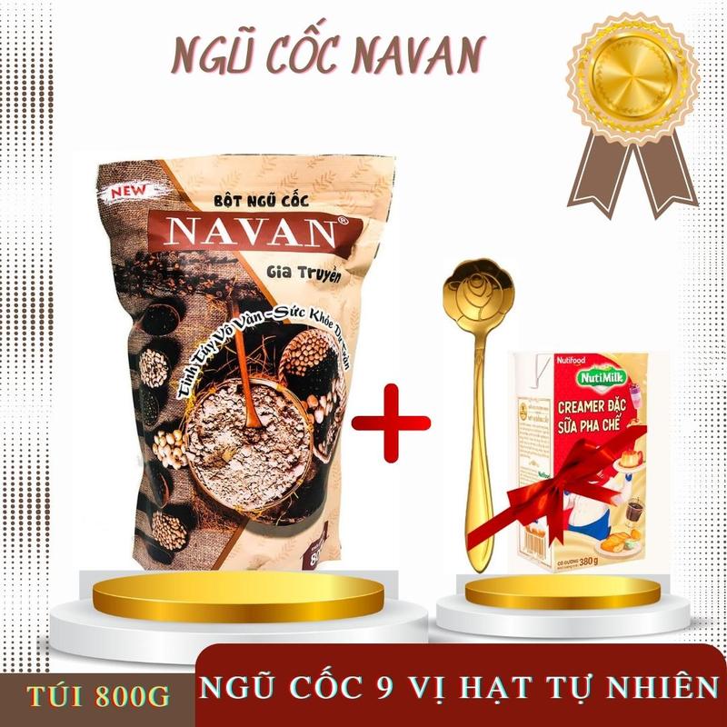 Ngũ Cốc Navan 9 Vị Hạt Dạng Túi 800G Tặng Ly hoặc Sữa đặc + Muỗng Inox Mạ vàng Không Đường