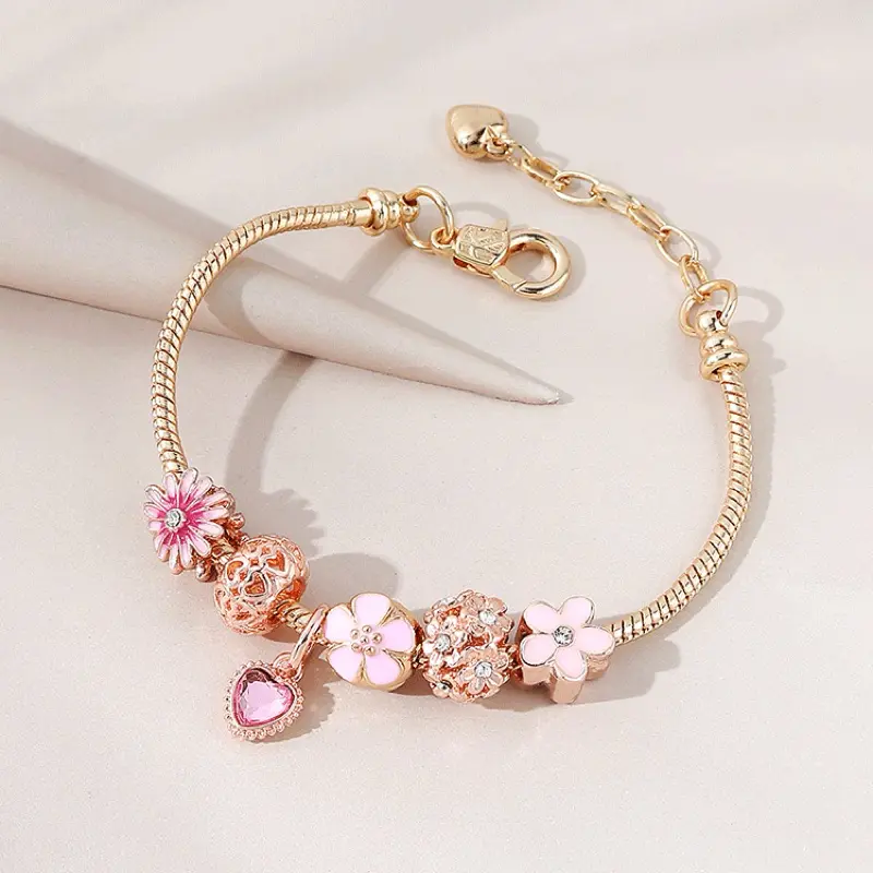 Gelang Tangan Wanita PAND0RA Charms DIY  Rantai Titanium Bracelet Serut Bangle Klip Gamora Original Hati Simpel dan Elegant 3