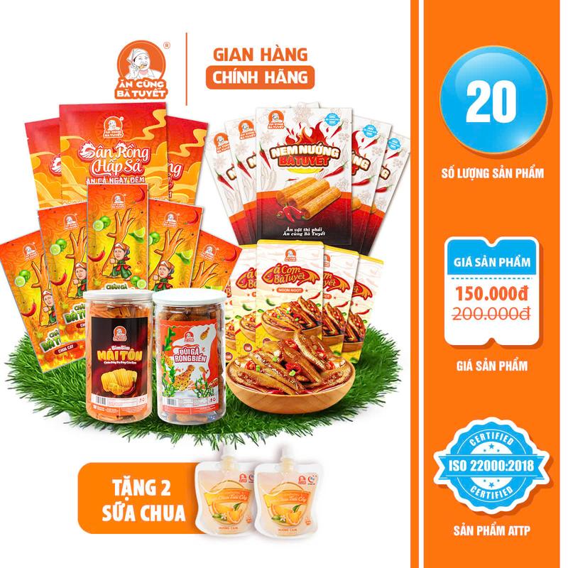 [ tặng 5 nem nướng + 2 sữa chua uống] COMBO SIÊU HÙNG GIÁNG THẾ: gồm 1 hũ mái tôn + 1 hũ rong biển + 5 chân gà chua cay + 5 cá cơm chua ngọt +3 gân rồng - ĂN CÙNG BÀ TUYẾT