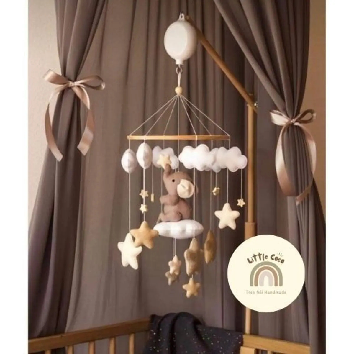 Treo Nôi Voi Con đồ chơi treo nôi khâu tay thủ công handmade (chưa bao gồm thanh j và hộp nhạc)