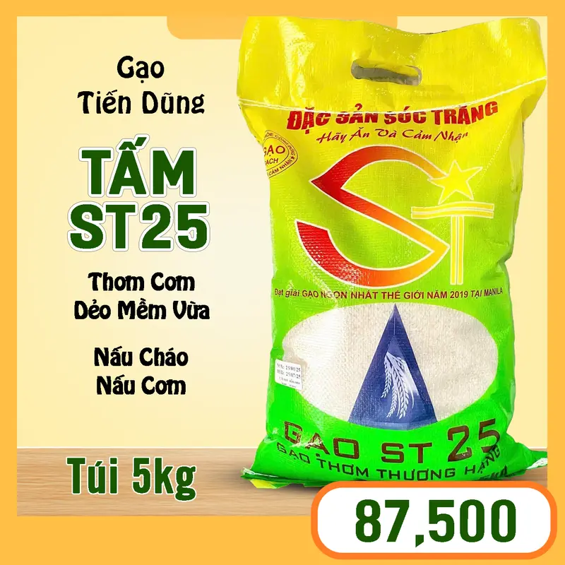 5kg Tấm ST25 Sóc Trăng Dẻo Mềm Vừa- Nấu Cháo Nấu Cơm - Gạo Tiến Dũng (Food) Gạo hữu cơ 0