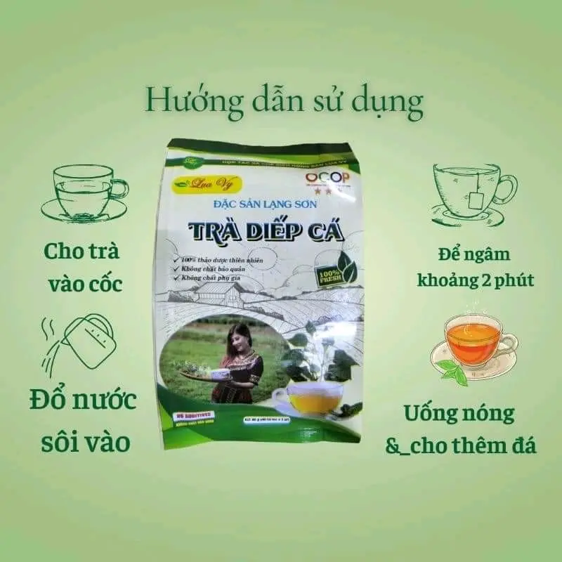 (gửi thêm 5 túi trà ) Trà diếp cá Lụa Vy gói to 40 túi lọc - Đặc sản Lạng Sơn, Nước Trà, Tea 2