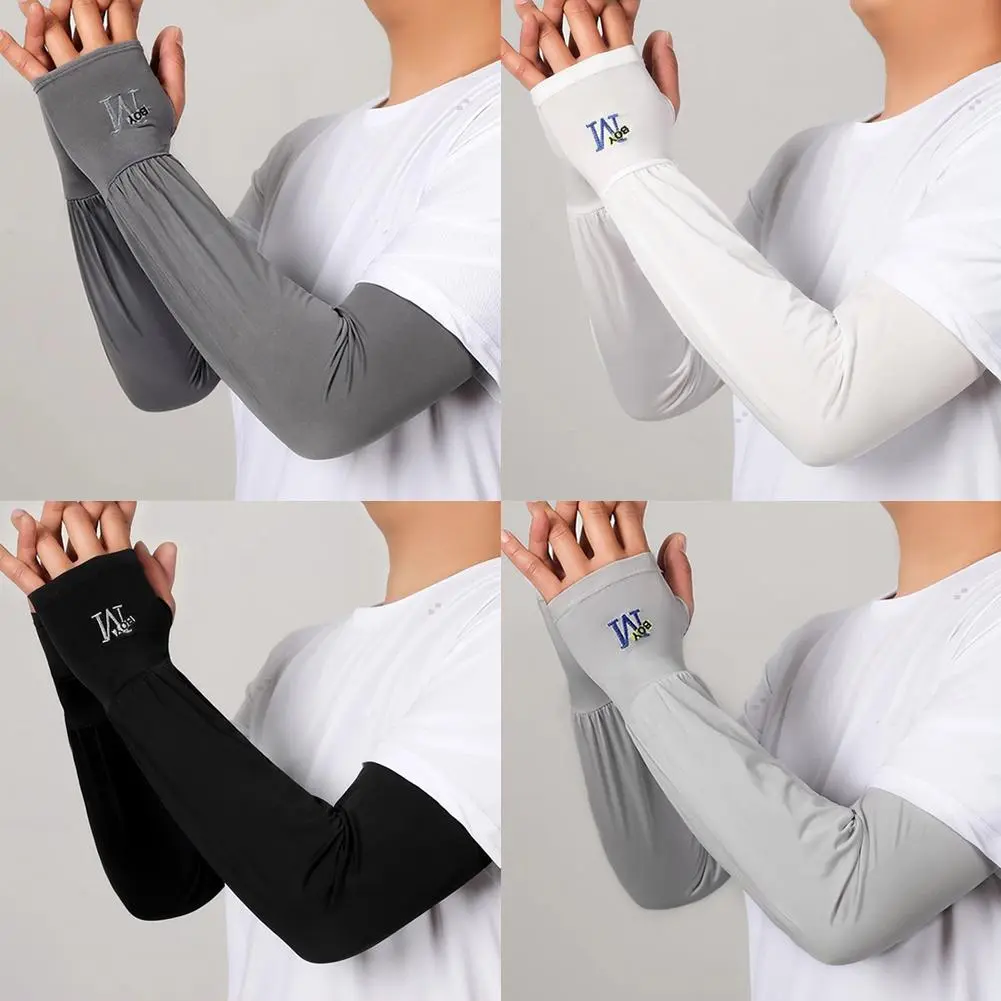 Mens Summer Loose Arm Sunscreen Embroidered Sleeve with M Logo for Outdoor Riding and UV J4V2