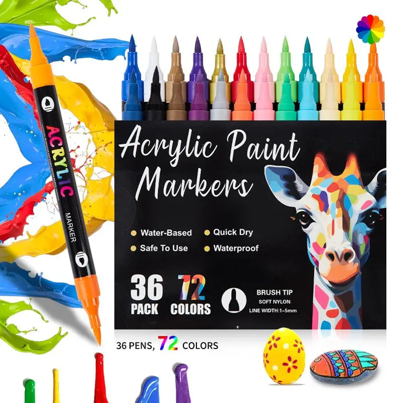 Acrylic Paint Marker Pen Set, 1 Set 24/48/72 Colors Double-ended Acrylic Paint Marker Pen, Art Supplies for Rock, Canvas, Wood, Ceramic, Glass