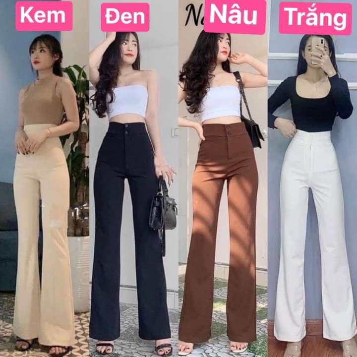 Quần ống loe nữ công sở, cạp cao hai cúc gen bụng, tôn dáng bigsize dài 1m, chất vải tuyết mưa vitex nhiều màu mã 65