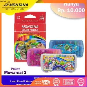 MONTANA Paket Mewarnai 2 Oil Pastel 1 Set Crayon + 1 Set Pensil Warna TH-350 + TOP-12B